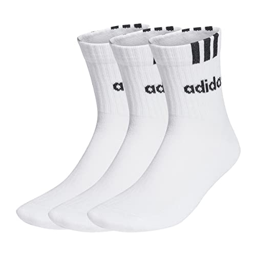 adidas Unisex - Adulto 3-Stripes Linear Half-Crew Cushioned Socks 3 Pairs, White / Black, 8.5-10