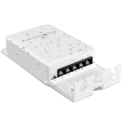 YuanLey Outdoor Poe Extender 1 a 4, 802.3af/at/BT 90W in, 60W out, Mini 5 Porte Ripetitore Poe IP66 Impermeabile, Vlan, Estensione Fino a 250m, Switch Poe Passthrough Non Gestito, Montaggio a Parete