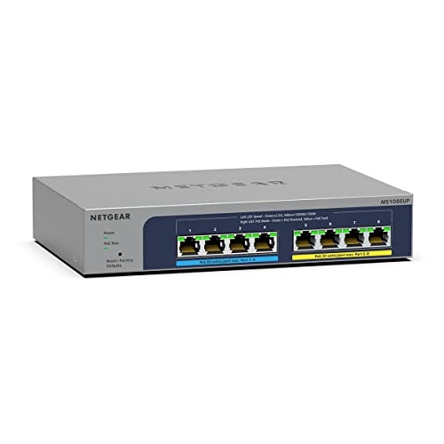 NETGEAR Switch 8 Porte PoE MS108EUP, Switch LAN Multi-Gig (porte da 1 e 2.5 Gbps), Switch Plus Ultra60 PoE++ 230 W