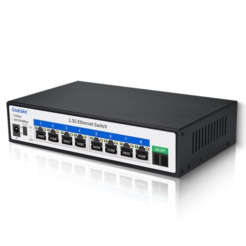 Goalake Switch Desktop Multi-Gigabit 8 Porte 2,5G non gestito, 8 Porte Base-T 2,5 G, 1 SFP 10 G, controllo flusso 802.3X, switch di rete 2,5 Gbe ideale per piccoli uffici
