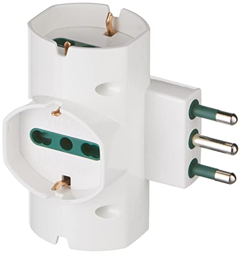 VIMAR RI.00315.B Adattatore elettrico multiplo sfalsato verticale, 3 prese universali con protezione bambini SICURY, spina (grande) standard italiano tipo S17 2P+T 16 A