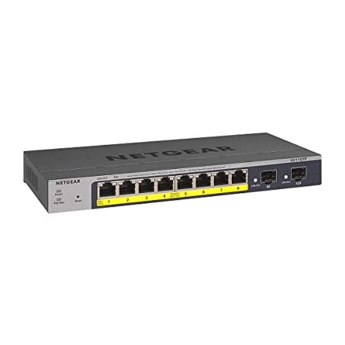 NETGEAR Switch PoE Smart 8 porte GS110TP, Switch Ethernet Gigabit con 8 porte PoE+ a 55 W, 2 SFP da 1G, gestione Insight cloud opzionale, montaggio desktop o a parete e assistenza limitata a vita