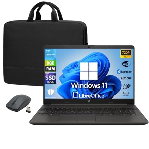 HP 250 G9, Computer portatile con Libre Office, Display 15.6" HD 1366 x 768, Intel N4500 8 GB 256 GB SSD Wi-Fi Windows 11 + Mouse e Borsa in Omaggio