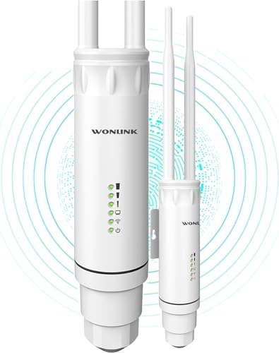 WONLINK Ripetitore WiFi Esterno, 1200Mbps WiFi Extender Esterno 2 Antenna Esterna AD Alto Guadagno Dual Band 5GHz & 2.4GHz Access Point Esterno con 24V PoE Power, Porta Ethernet, Impermeabile IP66