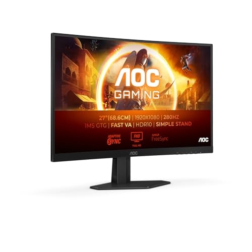 AOC Gaming C27G4ZXE Monitor curvo FHD da 27 pollici, 280 Hz, 1 ms, HDR10, FreeSync Premium 1920x1080, HDMI, DisplayPort nero/grigio, 27 pollice FHD Curvo, Supporto fisso