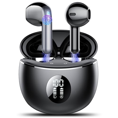 Cuffie Bluetooth, Auricolari Bluetooth 5.4 Stereo HiFi con 4 ENC Mic,Cuffie Wireless con LED Display 50 Ore, Cancellazione Rumore Cuffiette Bluetooth,Touch Control,IP7 Impermeabile Auricolari Wireless