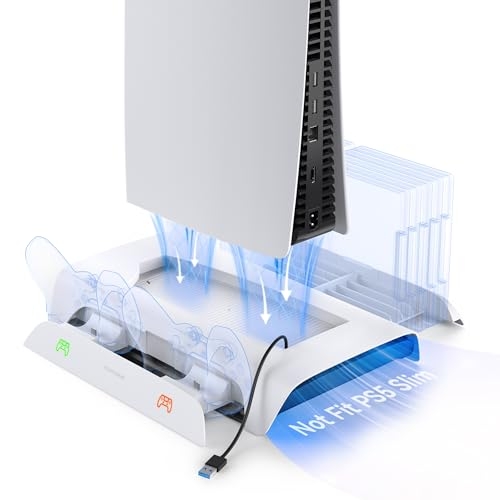 KIWIHOME Supporto di Raffreddamento Verticale, con RGB, Ventola a 3 Livelli, Stazione di Ricarica per Doppio Controller, 10 Slot di Gioco, Accessori per PS5