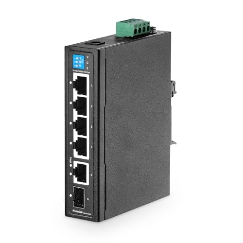 MokerLink Commutatore industriale PoE di gigabit della ferrovia di baccano di 6 porte, 4 porte PoE 100/1000Mbps, IEEE802.3af/at PoE+, Uplink di 1 gigabit, 1 SFP di gigabit, commutatore di Ethernet del