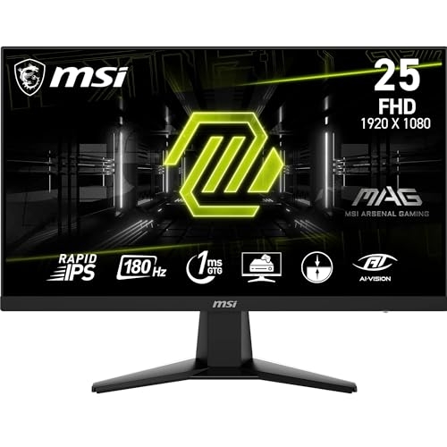 MSI MAG 256F Monitor Gaming 24,5" FHD - Pannello IPS Rapid (1920 x 1080), 180 Hz / 1ms GtG, 127% sRGB, Design senza cornice, HDR Ready - DisplayPort 1.2a, HDMI™ CEC, Nero