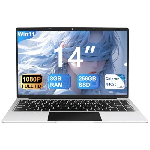 bvate PC Portatile 14 Pollici Computer Portatile 8GB RAM 256GB SSD RPM 600 Notebook Celeron Fino a 2.8Ghz Laptop Win 11 con Mouse Wireless & Adesivi per Tastiera Italiana-Argento