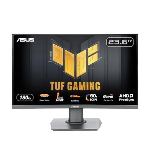 ASUS TUF Gaming VG24VQER Monitor Gaming Curvo da 24” pollici (23,6), Full HD (1920x1080), 180 Hz, ELMB SYNC, FreeSync, Tempo di Risposta 1ms, DisplayWidget Center, Nero