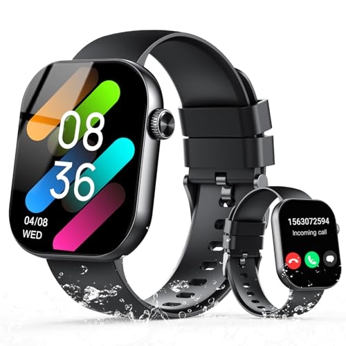 Smartwatch Uomo Donna, 2.01" Orologio Smartwatch con Chiamata Bluetooth e Risposta Vivavoce, Fitness Tracker con Contapassi/Sonno/Cardiofrequenzimetro, Impermeabile 5ATM, 100+ Sports Smart Watch Nero