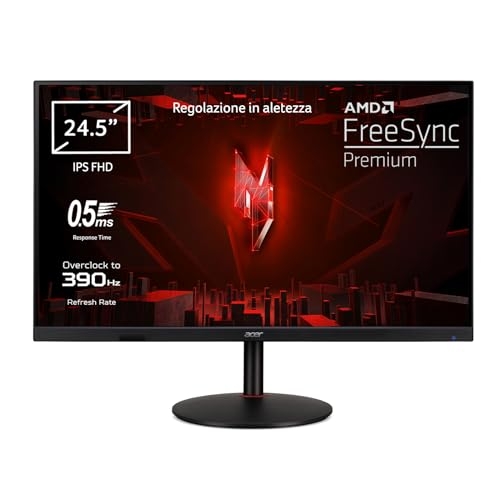 Acer Nitro XV252QFbmiiprx Monitor Gaming PC 24.5", Display IPS FHD, 360 Hz, 0,5 ms, 16:9, FreeSync Premium, HDMI 2.0, DP 1.4, ZeroFrame, Speaker Integrati, Regolazione altezza, Cavi DP, HDMI Inclusi