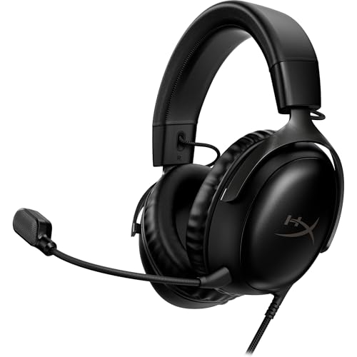 HyperX Cloud III, Cuffie da Gaming, Connessione Cablata a 3,5 mm, Controlli Audio Integrati, Telaio in Alluminio, Cuscinetti in Memory Foam Rivestiti in Similpelle, Adatto per PS4, Xbox e PC, Nero