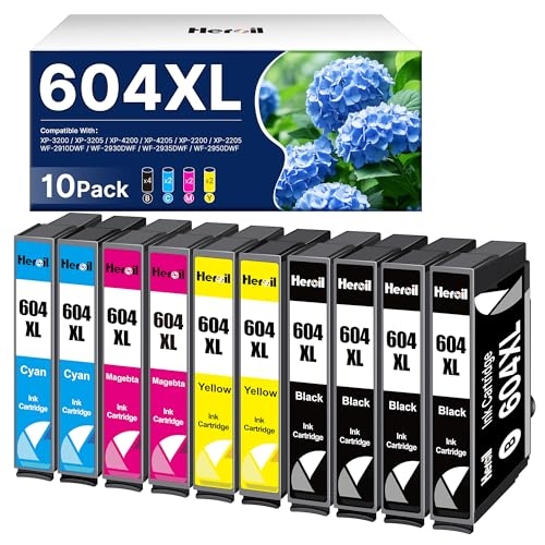 Heroil 604 604XL Cartuccia d'inchiostro Compatibile, Adatta per Epson 604XL 604 XL per Epson Expression Home XP-2200 XP-4200 XP-3200 XP-2205 XP-3205 Workforce WF-2930 WF-2910 WF-2950(10 Pack)