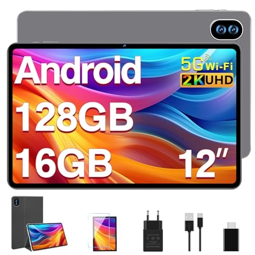 MEBERRY Tablet 12 Pollici Tablet 2K Schermi, 16GB RAM+128GB ROM (TF 1TB), 2000 * 1200 Pixels/13+5MP/8000mAh/Bluetooth5.0,Octa-Core 2.0GHz 5GWiFi - Grigio