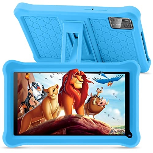 SANNUO Tablet bambini 7 pollici con Display IPS, Android 13 Tablet per bambini, Controllo Parentale, 8GB RAM 64GB ROM(256 GB Espandibile), Doppia fotocamera, WiFi, Tablets Educativo con Custodia(Blu)