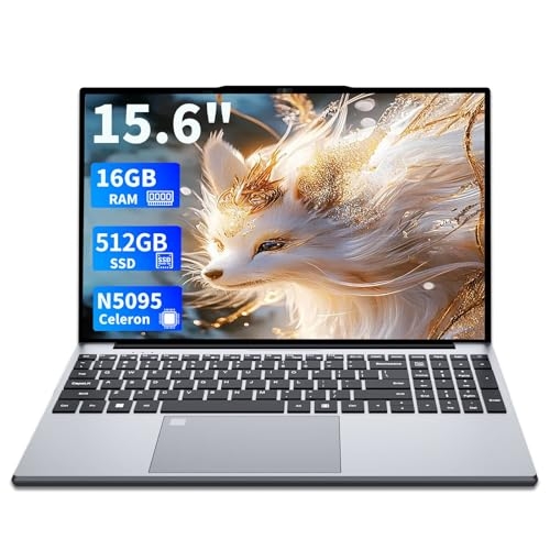 rumlawn PC Portatile 15,6 Pollici, Computer Portatile 16GB RAM 512GB SSD, Celeron N5095 CPU Notebook Win11,FHD 1080P, WiFi5, USB 3.0, Webcam, Laptop Tastiera Retroilluminata,Touch ID