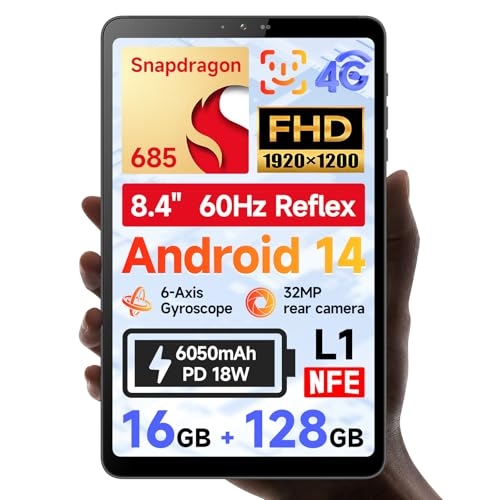 BNCF Tablet 8.4" Snapdragon 685, Android 14, FHD IPS 1920x1200, 60Hz, Reflex Bpad mini con Widevine L1, 16GB+128GB (espandibile a 1TB), 5MP+32MP, 4G LTE, Wifi 2.4G/5G, BT5.0, GPS, 6050mAh