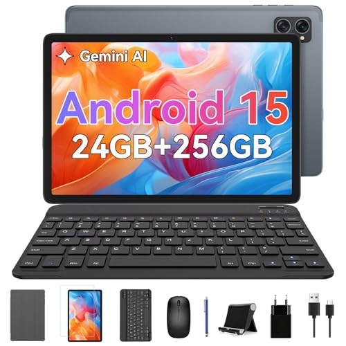 TABWEE T20 Tablet con Tastiera - Tablet Android 15 Octa-Core con Gemini AI, 24 GB RAM + 256 GB ROM (2 TB TF), 10 Pollici HD Incell, Fotocamera 8MP + 5MP, 5000 mAh 5G WiFi/Type-C/GPS